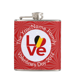 België Rood LIEFDE Vlag Gepersonaliseerd Heupfles
