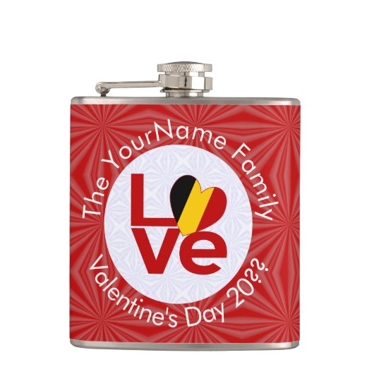 België Rood LIEFDE Vlag Gepersonaliseerd Heupfles (Voorkant)