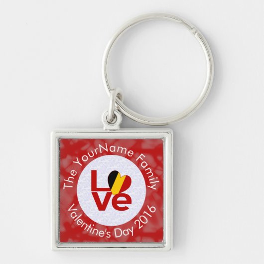 België Rood LOVE Vlag Gepersonaliseerd Sleutelhanger (Voorkant)
