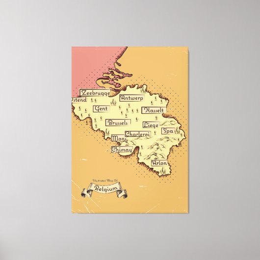 België Vintage reiskaart Canvas Afdruk (Voorkant)