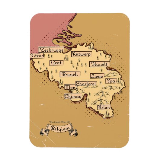 België vintage reisplattegrond magneet (Verticaal)