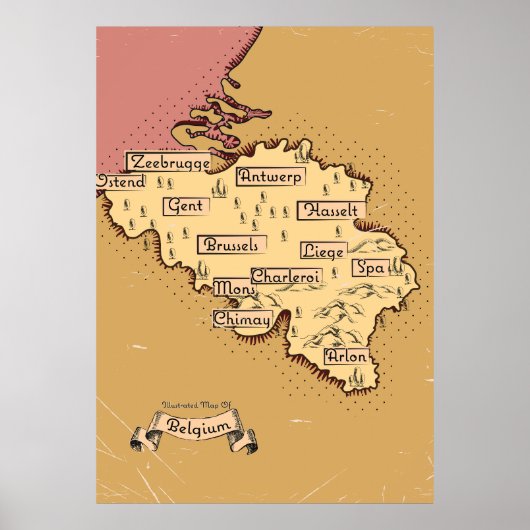 België vintage reisplattegrond poster (Voorkant)