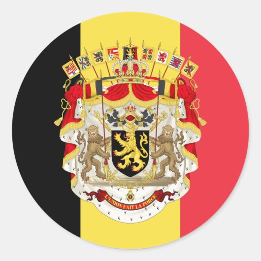 België vlag & COA Ronde Sticker (Voorkant)