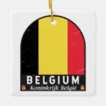 België vlag Embleem Verstoorde Vintage Keramisch Ornament<br><div class="desc">Belgisch symbool voor noodgevallen met de vlag en het wapen.</div>