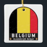 België vlag Embleem Verstoorde Vintage Keramisch Ornament<br><div class="desc">Belgisch symbool voor noodgevallen met de vlag en het wapen.</div>
