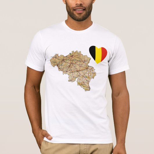 België Vlaggenhart en -kaart T-Shirt (Voorkant)