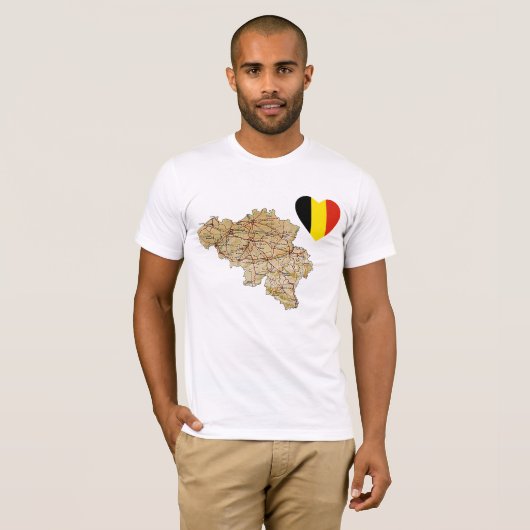 België Vlaggenhart en -kaart T-Shirt (Voorkant volledig)