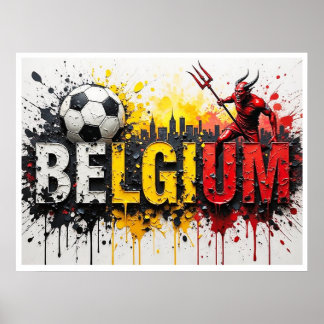 België Voetbal Stadssilhouet Olie Schilderstijl Ku Poster