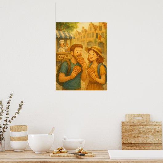 België Waffle Adventure – Cosy Travel Poster (Keuken)