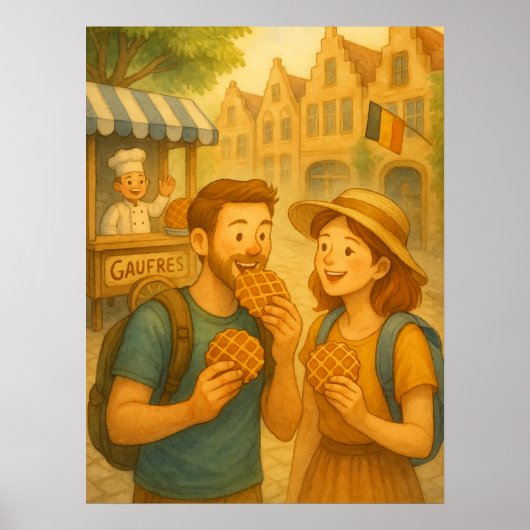 België Waffle Adventure – Cosy Travel Poster (Voorkant)