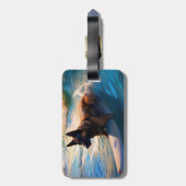 Belgisch Herder Strand Surfen Schilderij Bagagelabel (Achterkant verticaal)