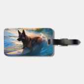 Belgisch Herder Strand Surfen Schilderij Bagagelabel (Achterkant horizontaal)