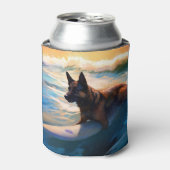 Belgisch Herder Strand Surfen Schilderij Blikjeskoeler (Blikje Voorkant)