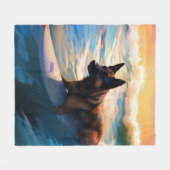 Belgisch Herder Strand Surfen Schilderij Fleece Deken (Voorkant (Horizontaal))