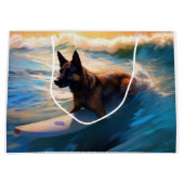 Belgisch Herder Strand Surfen Schilderij Groot Cadeauzakje (Voorkant)