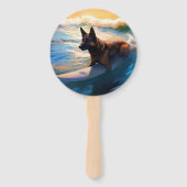 Belgisch Herder Strand Surfen Schilderij Handwaaier (Voorkant)