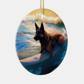 Belgisch Herder Strand Surfen Schilderij Keramisch Ornament (Rechts)