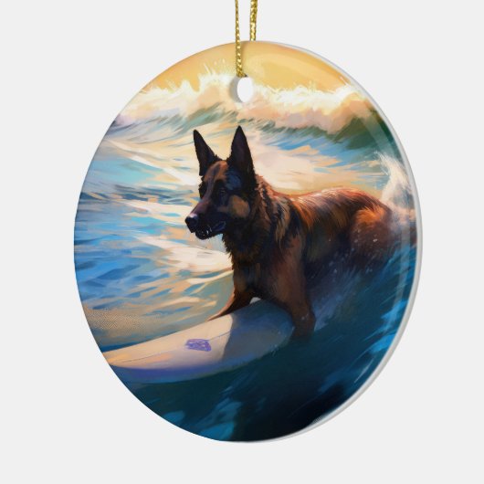 Belgisch Herder Strand Surfen Schilderij Keramisch Ornament (Links)