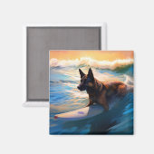 Belgisch Herder Strand Surfen Schilderij Magneet (Voorkant / Achterkant)