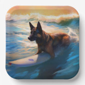 Belgisch Herder Strand Surfen Schilderij Papieren Bordje (Voorkant)