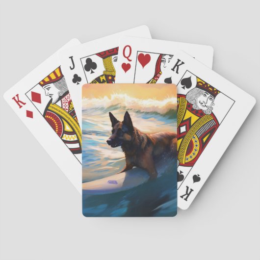 Belgisch Herder Strand Surfen Schilderij Pokerkaarten (Achterkant)