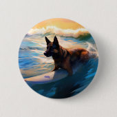 Belgisch Herder Strand Surfen Schilderij Ronde Button 5,7 Cm (Voorkant)