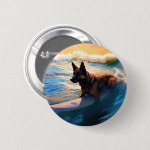 Belgisch Herder Strand Surfen Schilderij Ronde Button 5,7 Cm