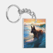 Belgisch Herder Strand Surfen Schilderij Sleutelhanger (Voorkant Links)