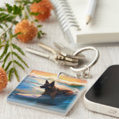 Belgisch Herder Strand Surfen Schilderij Sleutelhanger (Voorkant Rechts)