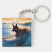 Belgisch Herder Strand Surfen Schilderij Sleutelhanger (Achterkant)
