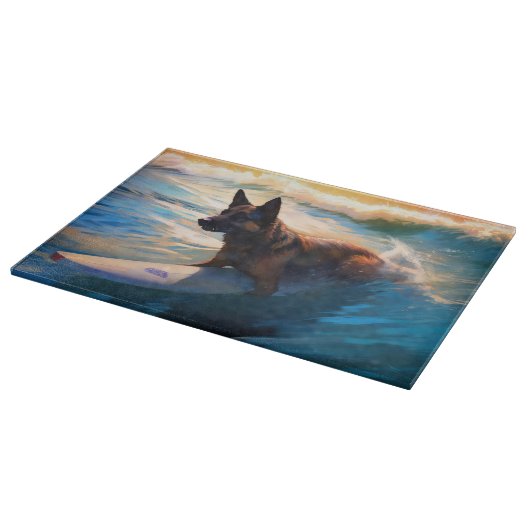 Belgisch Herder Strand Surfen Schilderij Snijplank (Hoek)