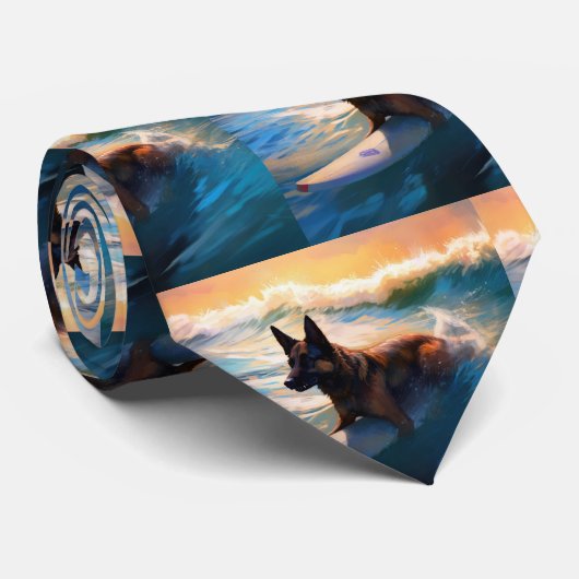 Belgisch Herder Strand Surfen Schilderij Stropdas (Opgerold)
