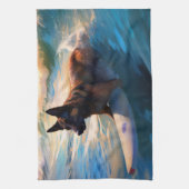 Belgisch Herder Strand Surfen Schilderij Theedoek (Verticaal)