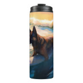 Belgisch Herder Strand Surfen Schilderij Thermosbeker (Voorkant)