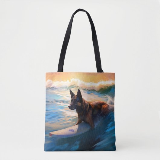 Belgisch Herder Strand Surfen Schilderij Tote Bag (Voorkant)