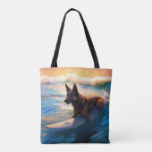 Belgisch Herder Strand Surfen Schilderij Tote Bag (Achterkant)