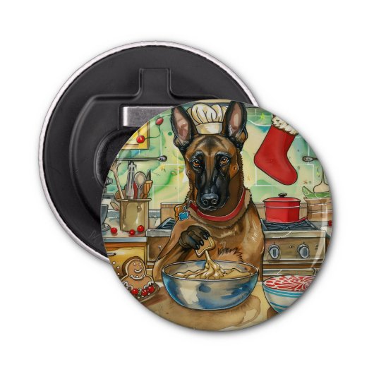 Belgisch Malinoi Holiday Baking: feestelijke kerst Button Flesopener (Voorkant)