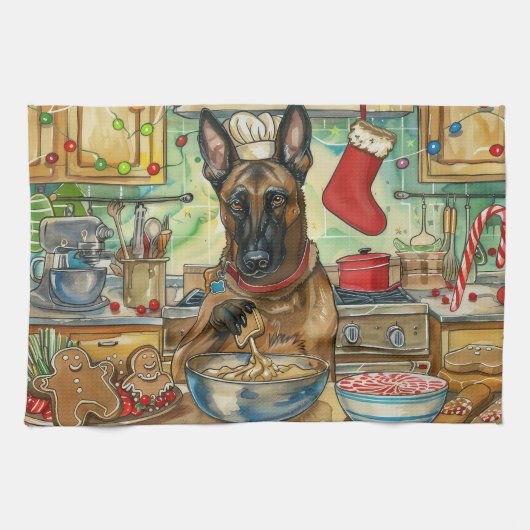 Belgisch Malinoi Holiday Baking: feestelijke kerst Theedoek (Horizontaal)