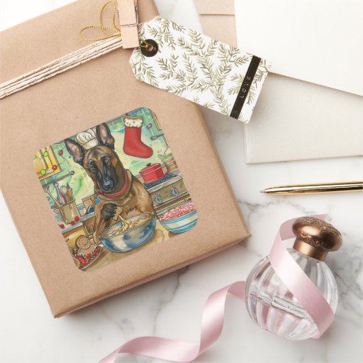 Belgisch Malinoi Holiday Baking: feestelijke kerst Vierkante Sticker (Geschenken)