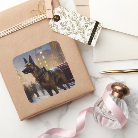 Belgisch Malinoi Kerstfeest Seizoen Vierkante Sticker (Geschenken)