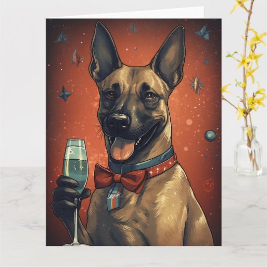 Belgisch Malinoi Nieuwjaar Kaart (Gele Bloem)