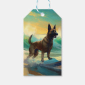 Belgisch Malinoi Strand Surfen Schilderij Cadeaulabel (Voorkant)