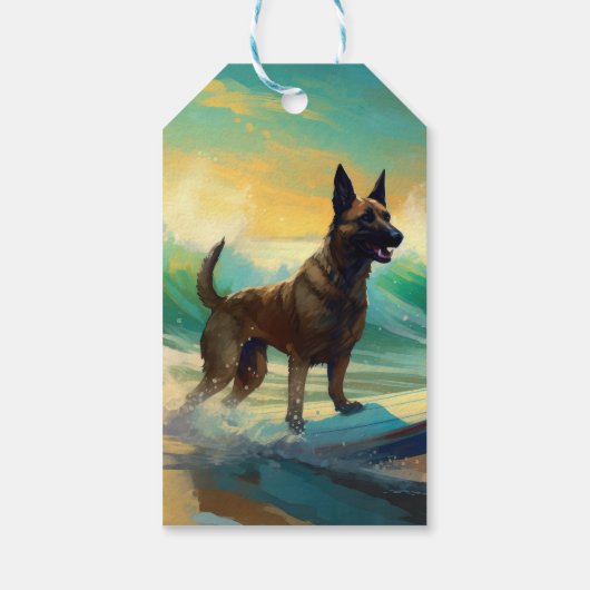 Belgisch Malinoi Strand Surfen Schilderij Cadeaulabel (Achterkant)