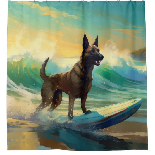 Belgisch Malinoi Strand Surfen Schilderij Douchegordijn (Voorkant)