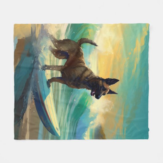 Belgisch Malinoi Strand Surfen Schilderij Fleece Deken (Voorkant (Horizontaal))