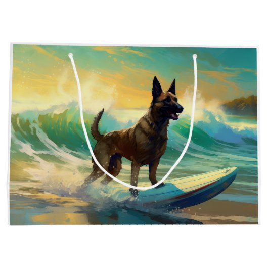 Belgisch Malinoi Strand Surfen Schilderij Groot Cadeauzakje (Achterkant)