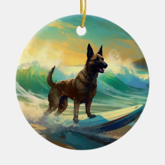 Belgisch Malinoi Strand Surfen Schilderij Keramisch Ornament (Voorkant)