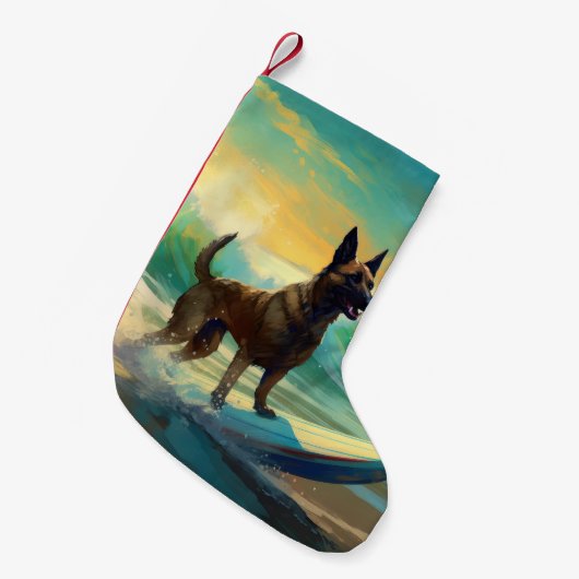 Belgisch Malinoi Strand Surfen Schilderij Kleine Kerstsok (Voorkant (Hangend))