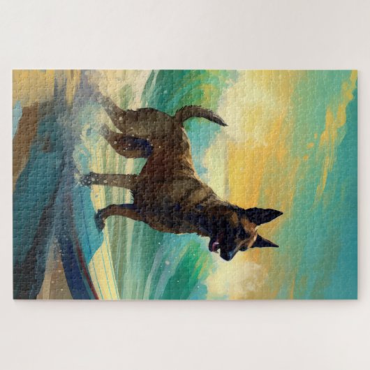 Belgisch Malinoi Strand Surfen Schilderij Legpuzzel (Horizontaal)