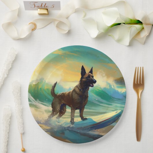 Belgisch Malinoi Strand Surfen Schilderij Papieren Bordje (Huwelijk)